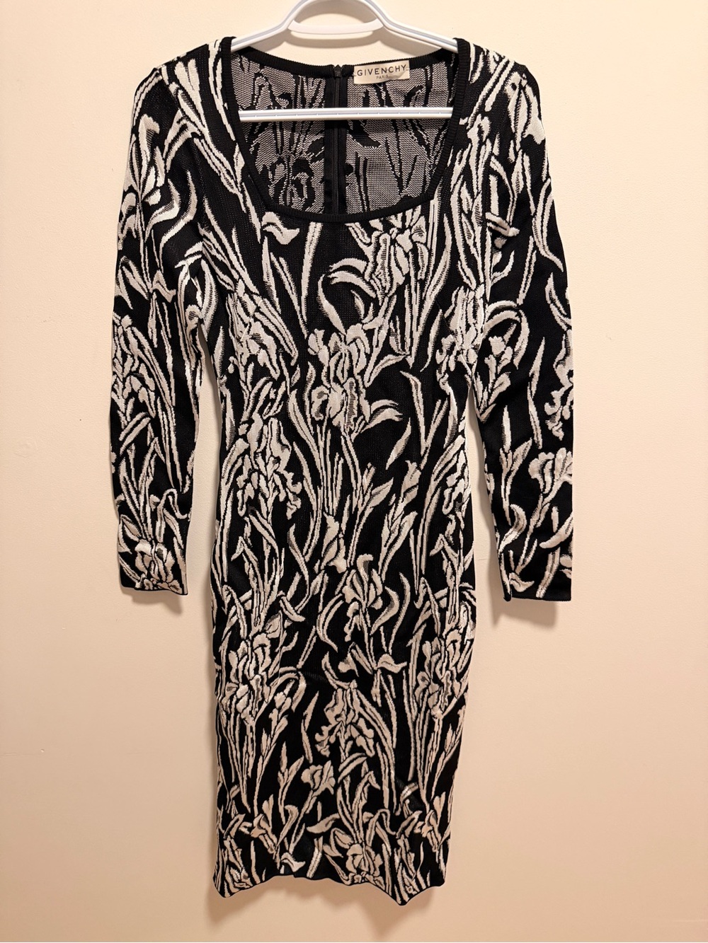 Givenchy Black & White Floral Long-Sleeve Knit Dress